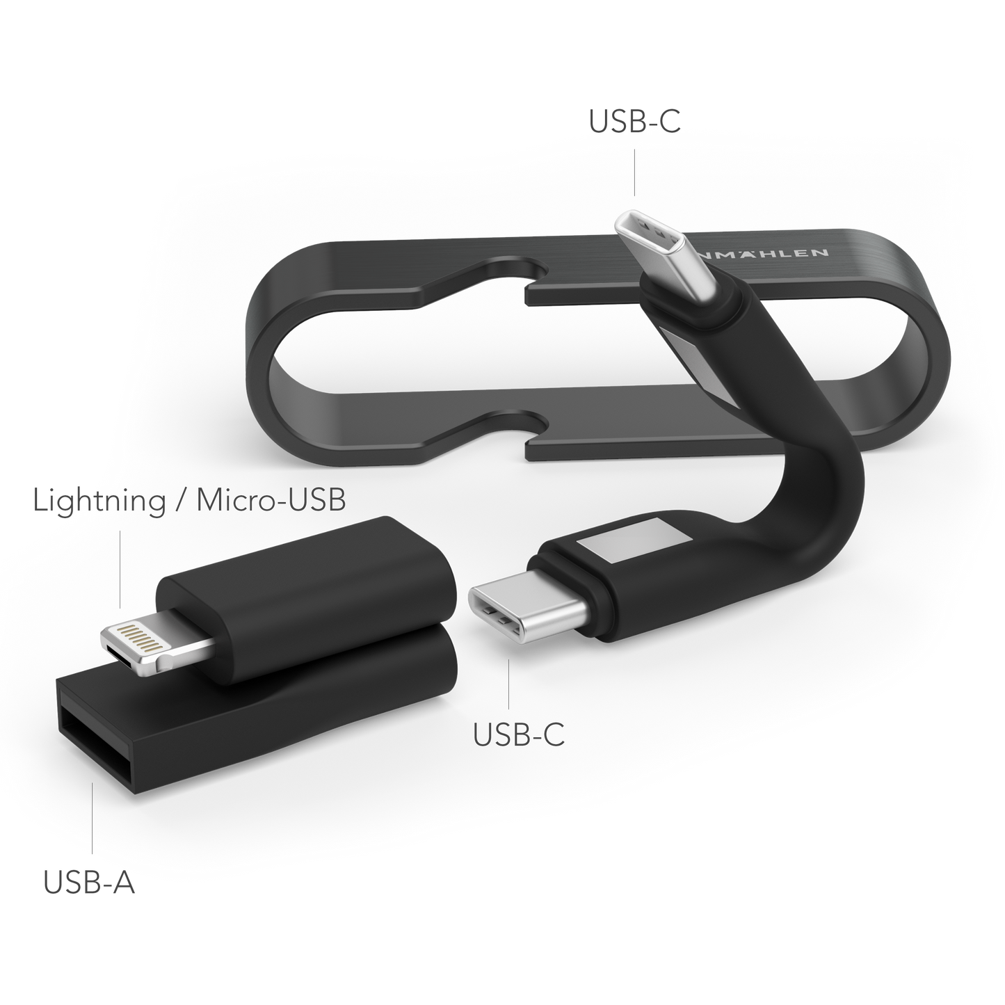 High Six - 6 In 1 Keychain Charging Cable - Black