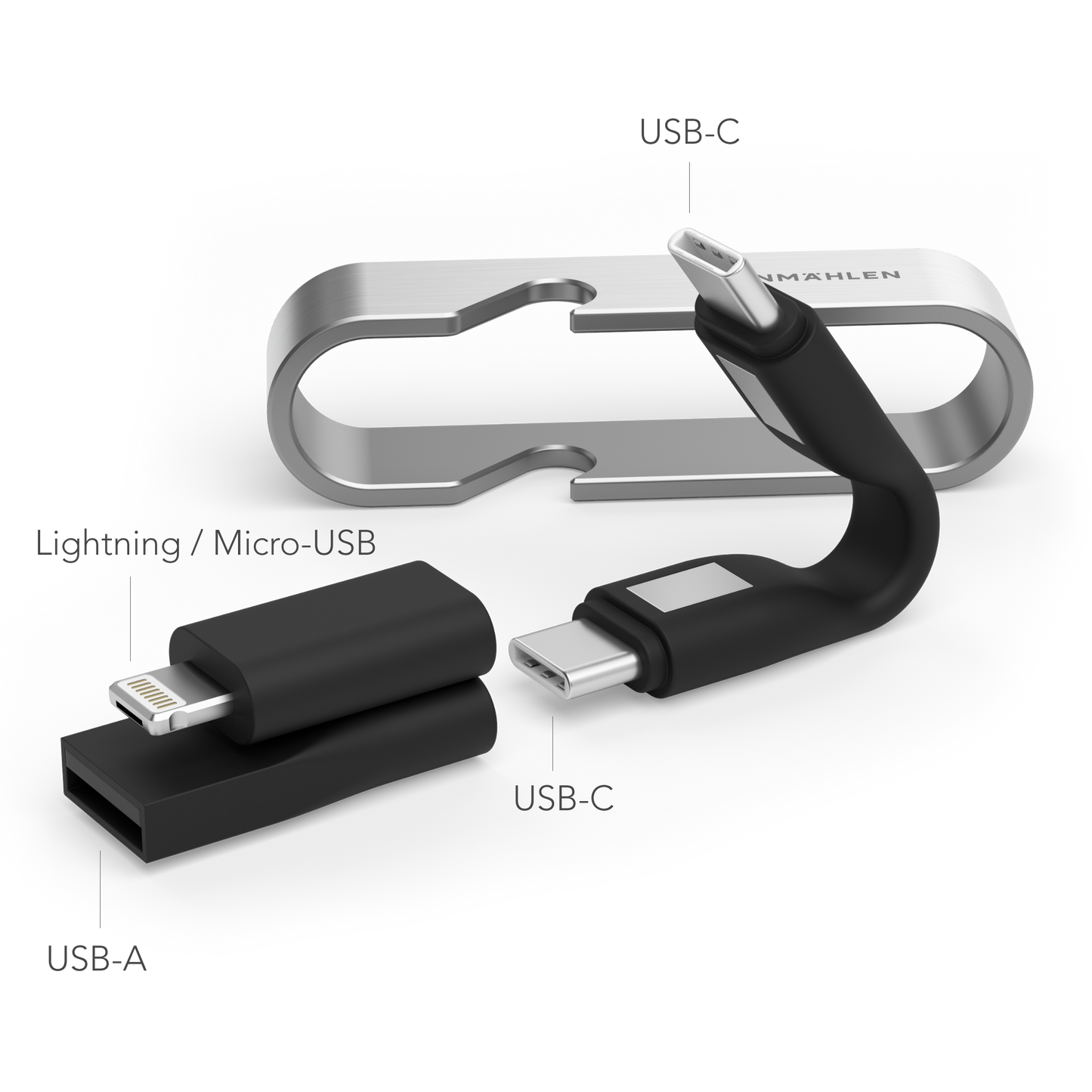 High Six - 6 In 1 Keychain Charging Cable - Black/Silver